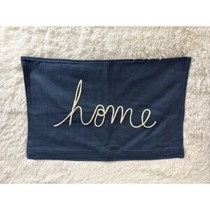 Pottery Barn HOME Lumbar Pillow Cover 16x26 Navy Blue Embroidered